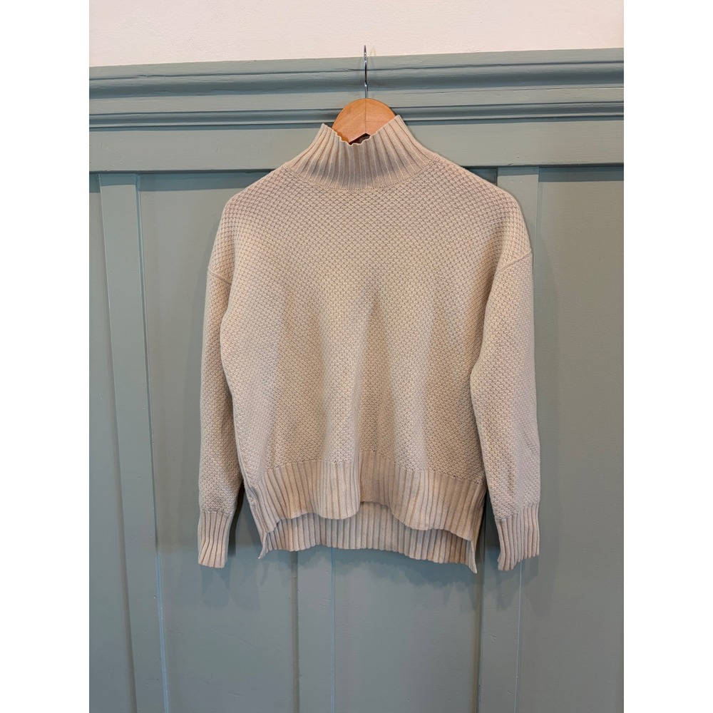 Everlane 100% Recycled Cashmere Waffle Knit Mock Neck Sweater Cream XS